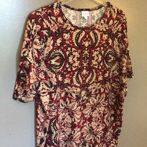 LuLaRoe Irma, size L, Wine with Black/Tan design